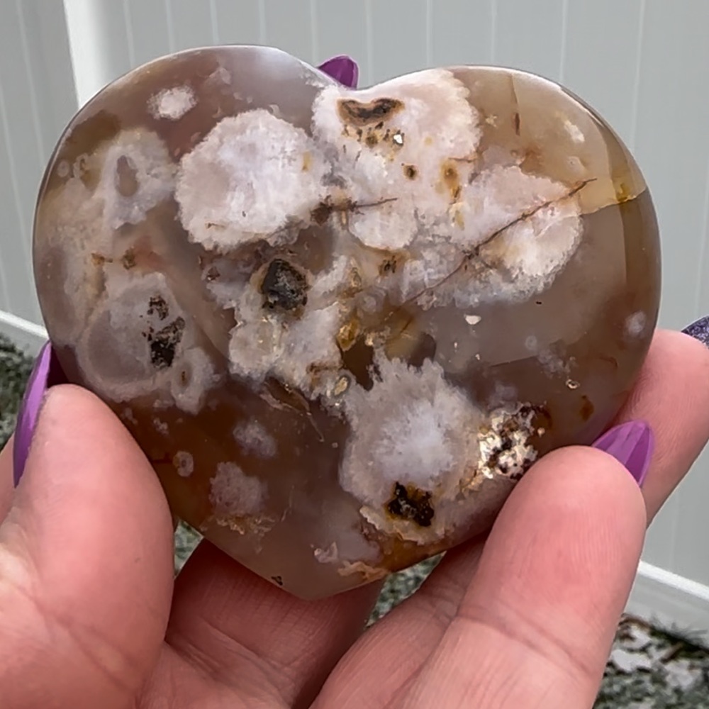 Flower Agate Carnelian Heart Carving Tumbled Polished Crystal Reiki Medium Stone